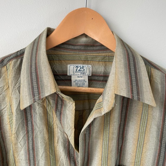 Vintage 725 Green Brown Stripe Buttondown Shirt - Picture 3 of 5